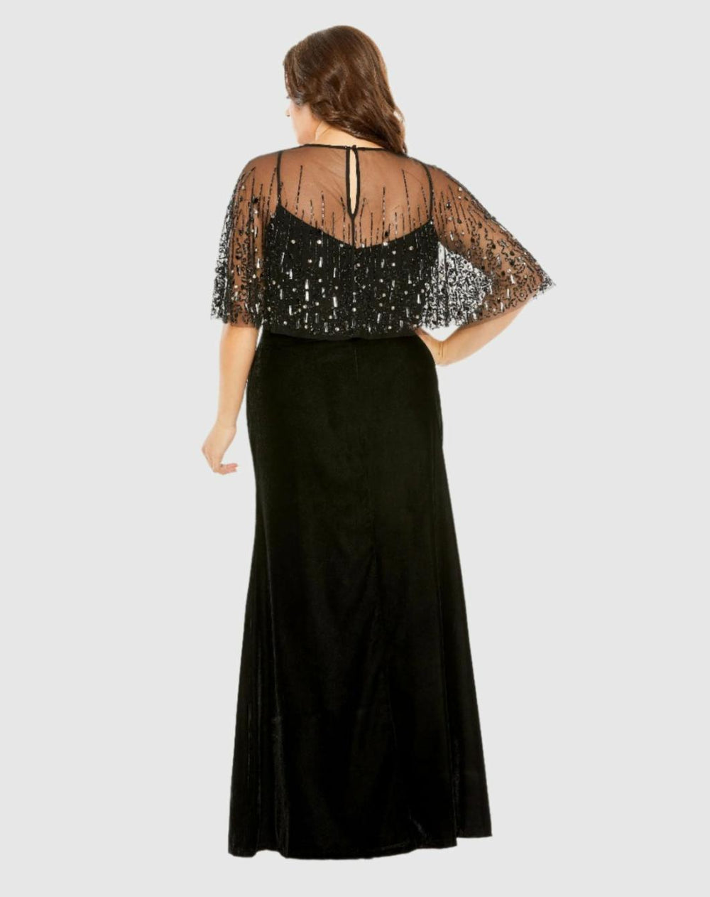Plus Size Dresses | Women Mac Duggal Sleeveless Velvet Dress With Embellished Cape Black