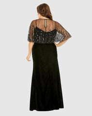 Plus Size Dresses | Women Mac Duggal Sleeveless Velvet Dress With Embellished Cape Black