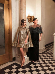 Plus Size Dresses | Women Mac Duggal Sleeveless Velvet Dress With Embellished Cape Black