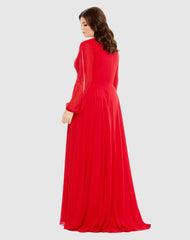 Plus Size Dresses | Women Mac Duggal Split Puff Sleeve Faux Wrap A Line Gown Red