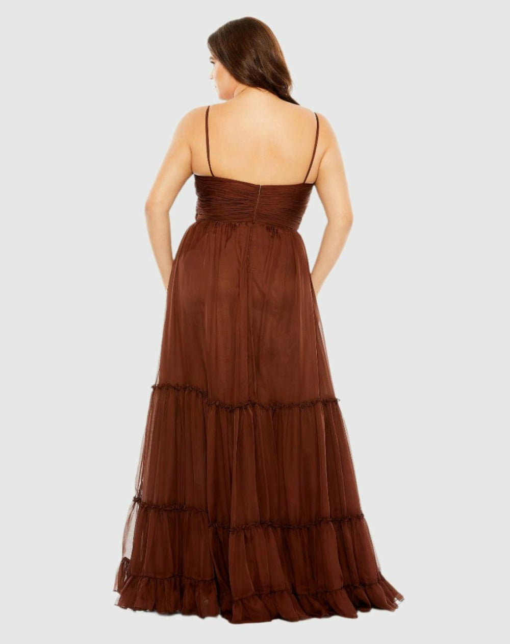 Plus Size Dresses | Women Mac Duggal Tiered V-Neckline Ruched Gown Chocolate