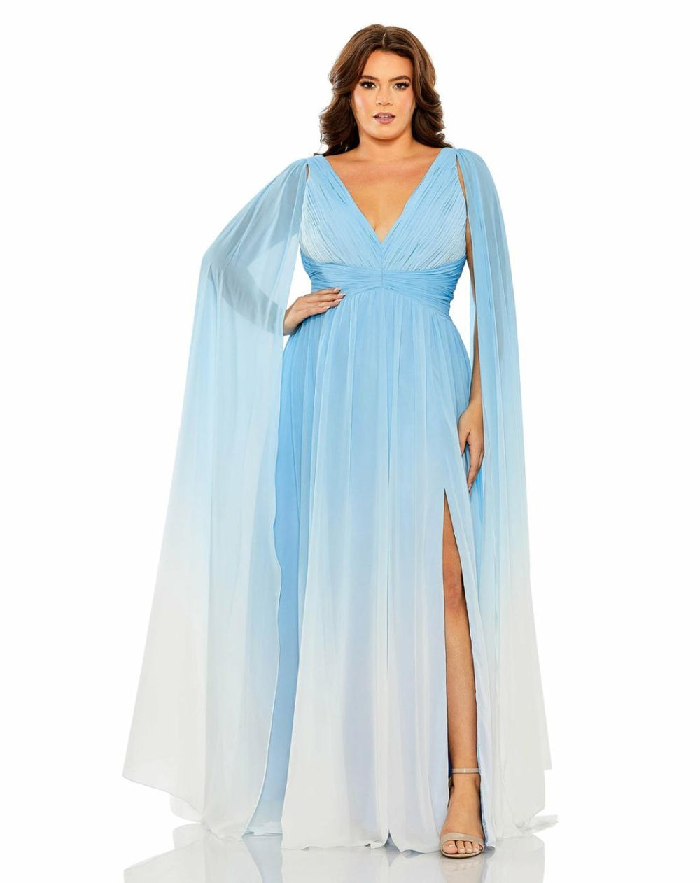 Plus Size Dresses | Women Mac Duggal V-Neck Cape Sleeve Ombre Dress Blue Ombre
