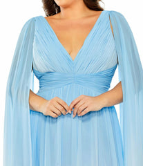Plus Size Dresses | Women Mac Duggal V-Neck Cape Sleeve Ombre Dress Blue Ombre