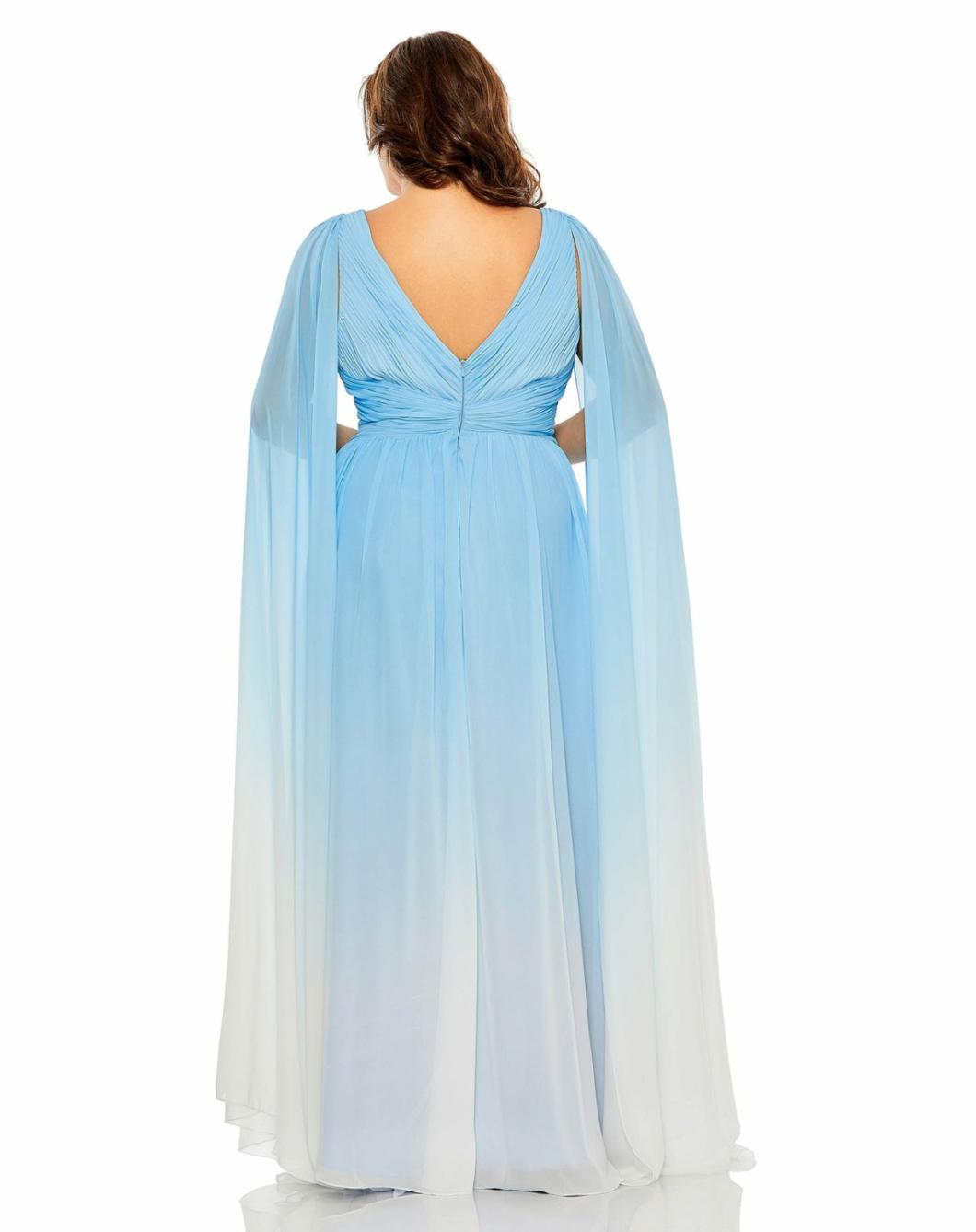 Plus Size Dresses | Women Mac Duggal V-Neck Cape Sleeve Ombre Dress Blue Ombre