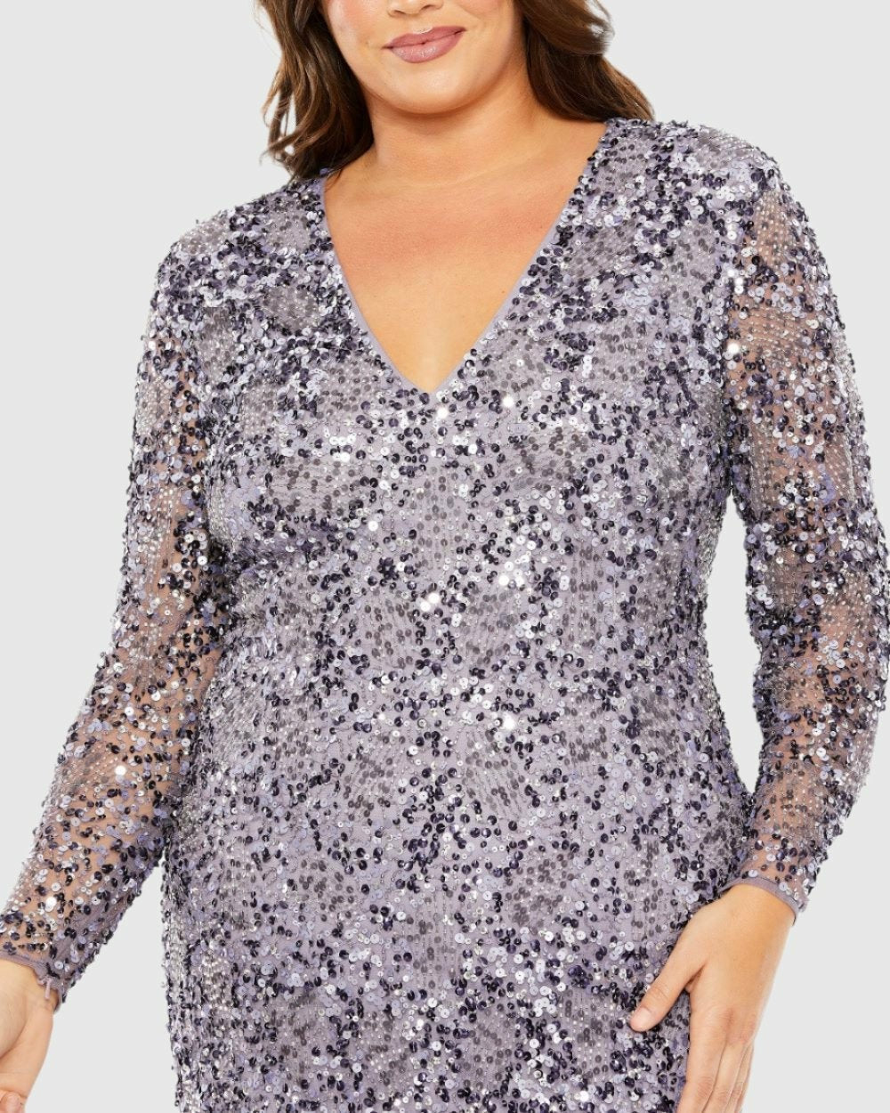 Plus Size Dresses | Women Mac Duggal V Neck Embellished Long Sleeve Dress Vintage Lilac