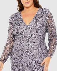 Plus Size Dresses | Women Mac Duggal V Neck Embellished Long Sleeve Dress Vintage Lilac