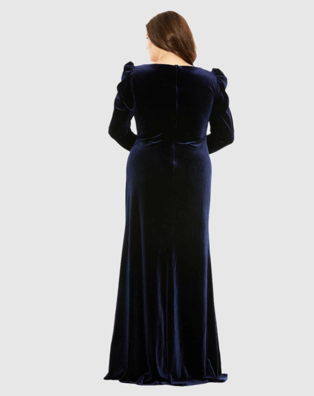Plus Size Dresses | Women Mac Duggal Velvet Long Sleeve Gown Midnight