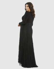 Plus Size Dresses | Women Mac Duggal Wrap-Over Long Sleeve Lace Applique Trumpet Gown (Plus) Black