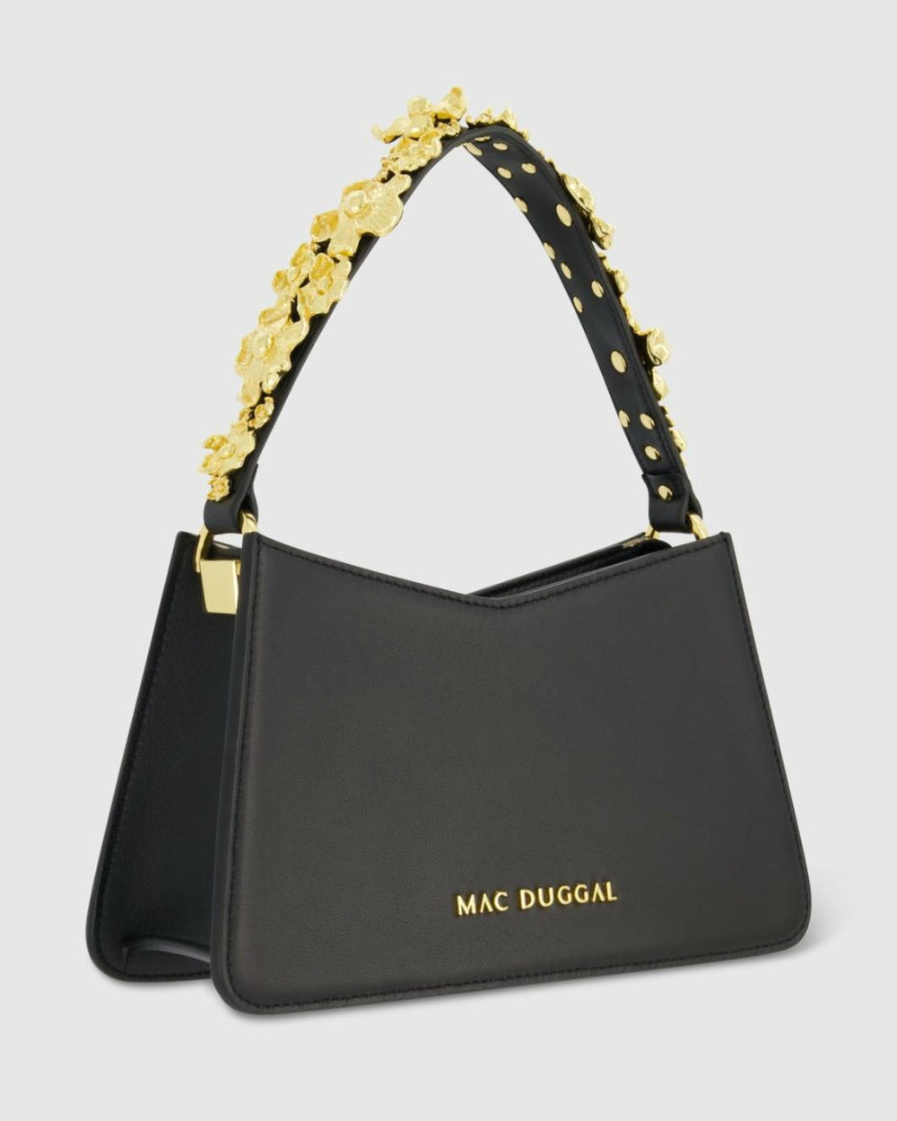Shoulder Bags | Women Mac Duggal Gold Floral Small Black Nappa Leather Shoulder Bag Black