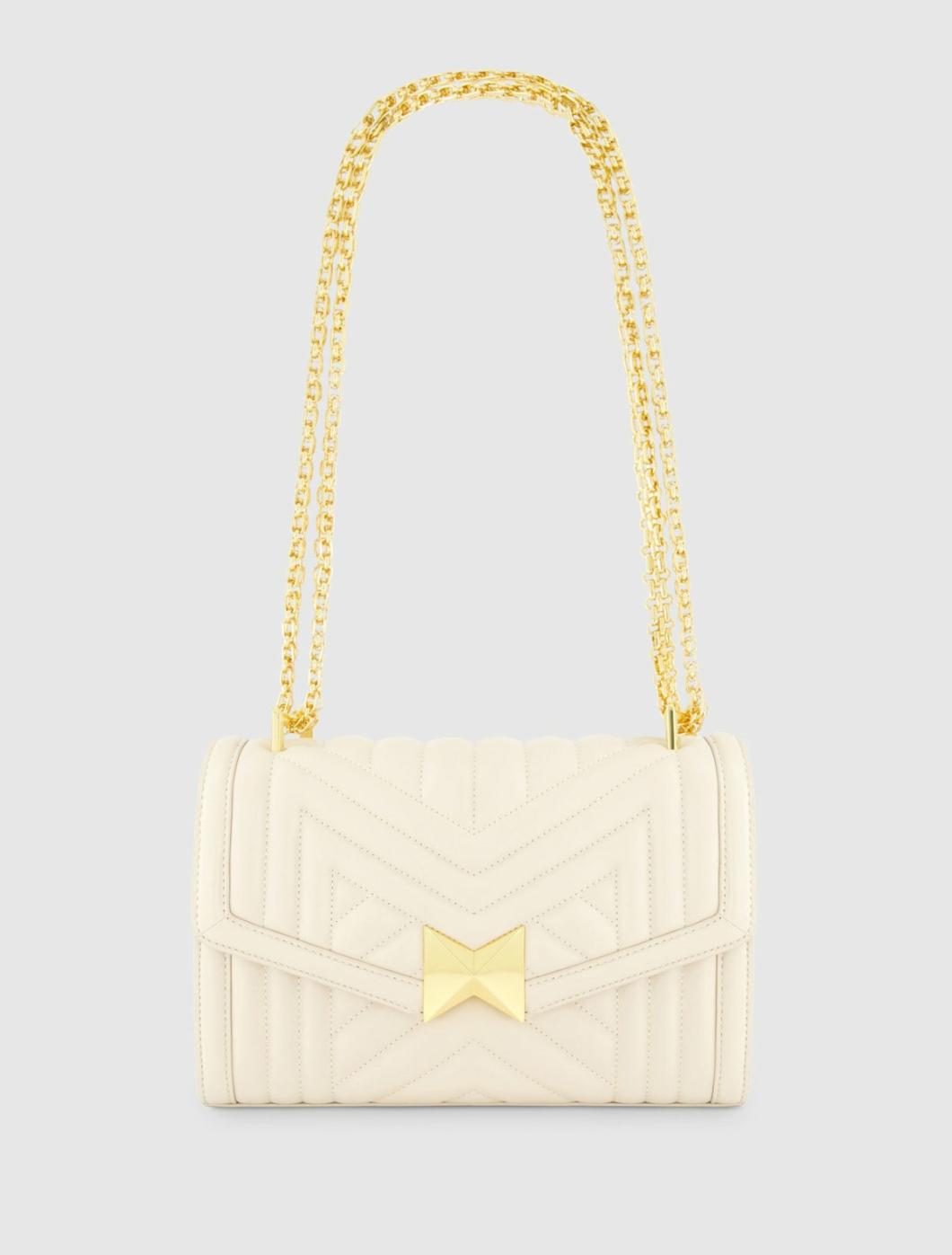 Shoulder Bags | Women Mac Duggal Quilted Napa Leather Handbag With Gold Chain - FINAL SALE Ecru