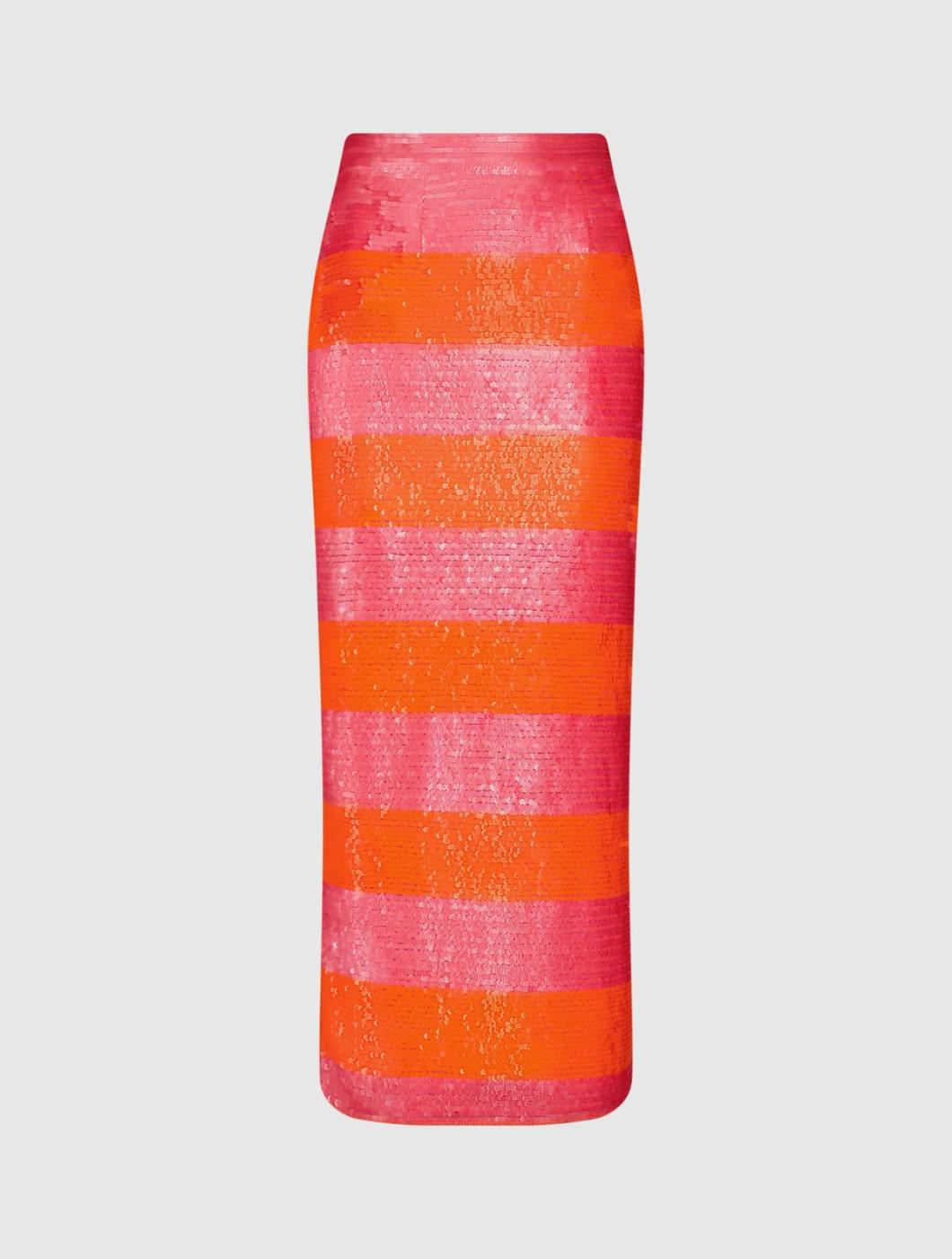 Skirts | Women Mac Duggal Classic Sequin Striped Midi Pencil Skirt - FINAL SALE Hot Pink Multi