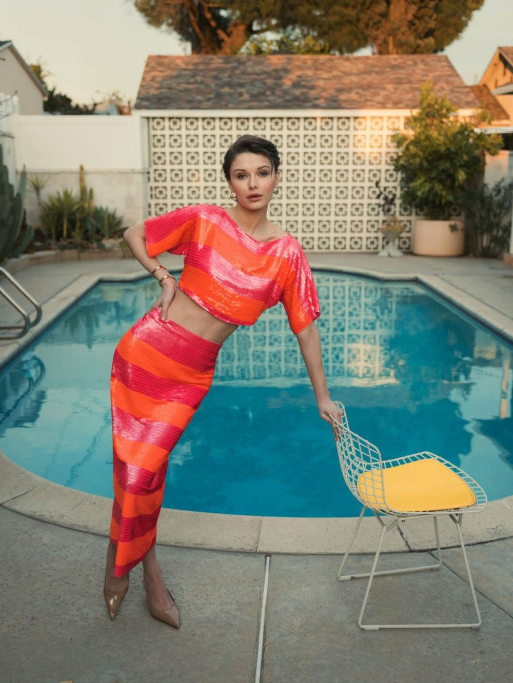 Skirts | Women Mac Duggal Classic Sequin Striped Midi Pencil Skirt - FINAL SALE Hot Pink Multi