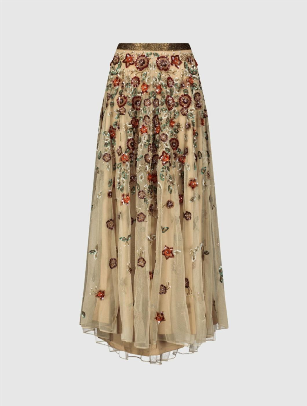 Skirts | Women Mac Duggal Floral Beaded Long Chiffon Skirt Coffee