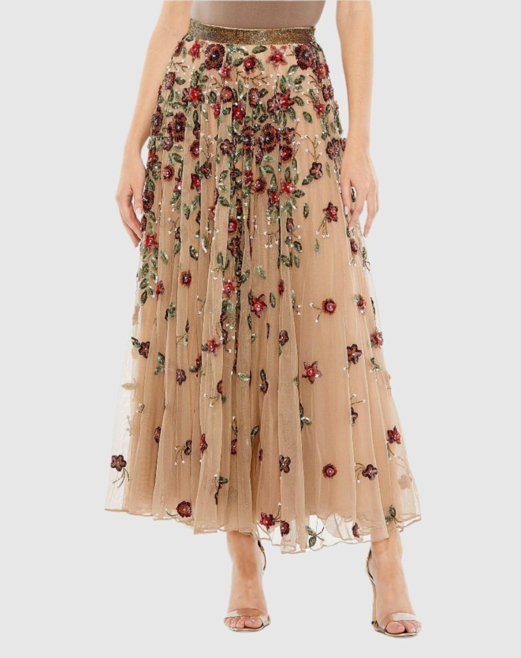 Skirts | Women Mac Duggal Floral Beaded Long Chiffon Skirt Coffee