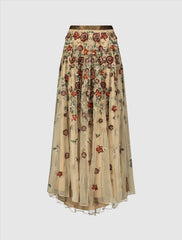 Skirts | Women Mac Duggal Floral Beaded Long Chiffon Skirt Coffee