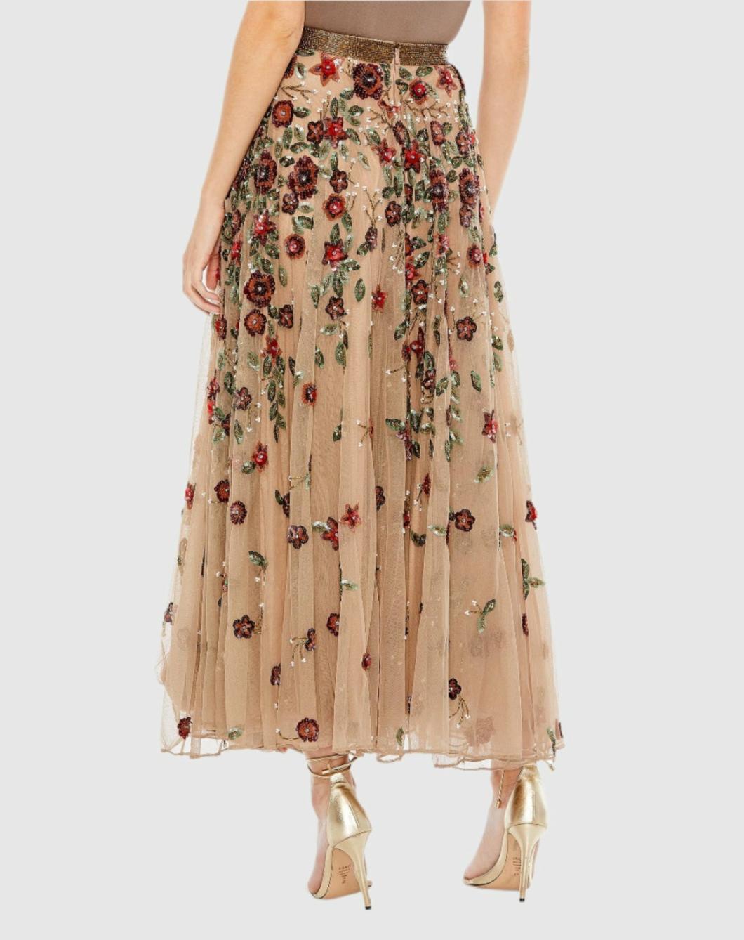 Skirts | Women Mac Duggal Floral Beaded Long Chiffon Skirt Coffee