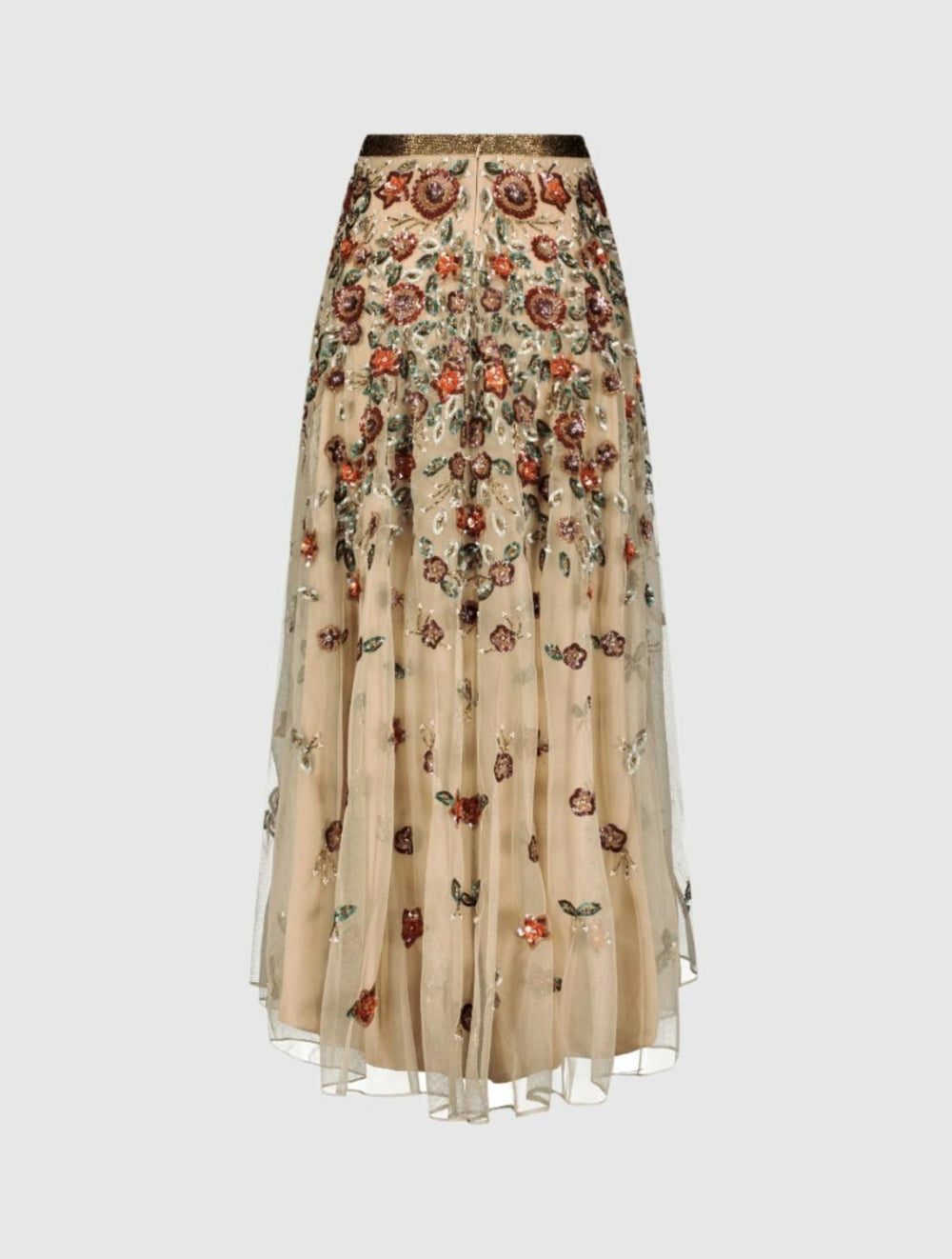 Skirts | Women Mac Duggal Floral Beaded Long Chiffon Skirt Coffee