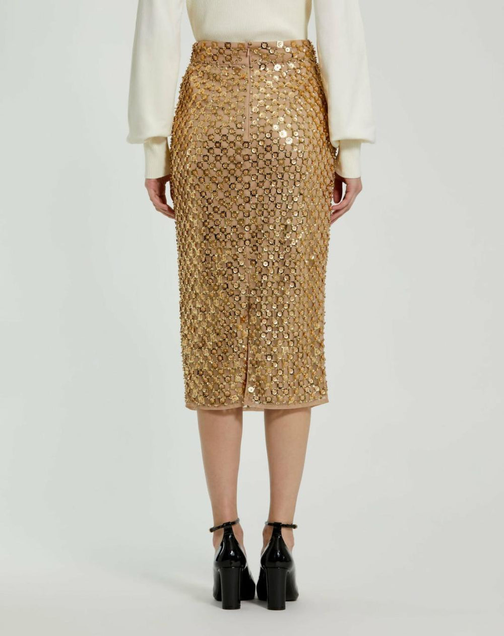 Skirts | Women Mac Duggal Georgette Embellished Fitted Midi Pencil Skirt Antique Gold