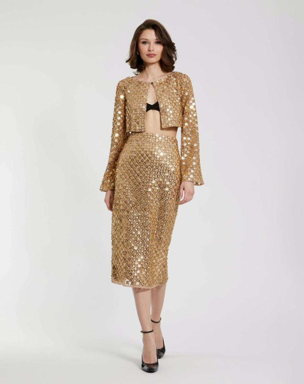 Skirts | Women Mac Duggal Georgette Embellished Fitted Midi Pencil Skirt Antique Gold