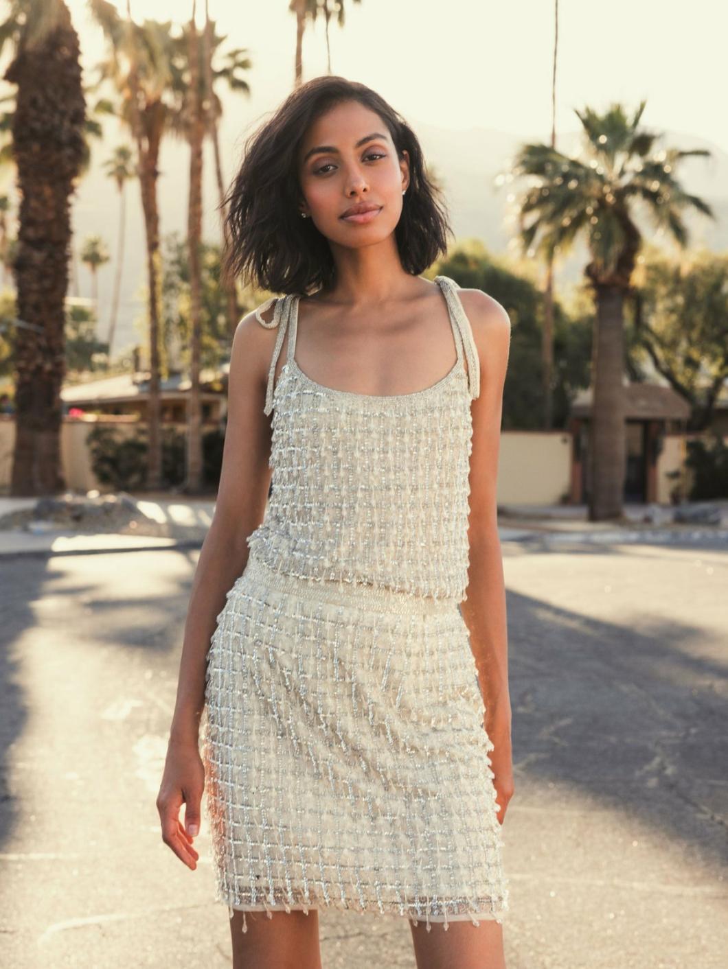 Skirts | Women Mac Duggal Hand Beaded Mini Skirt - FINAL SALE Nude