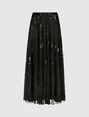 Skirts | Women Mac Duggal Long Sequin Embellished Chiffon Evening Skirt - FINAL SALE Black