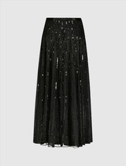 Skirts | Women Mac Duggal Long Sequin Embellished Chiffon Evening Skirt - FINAL SALE Black