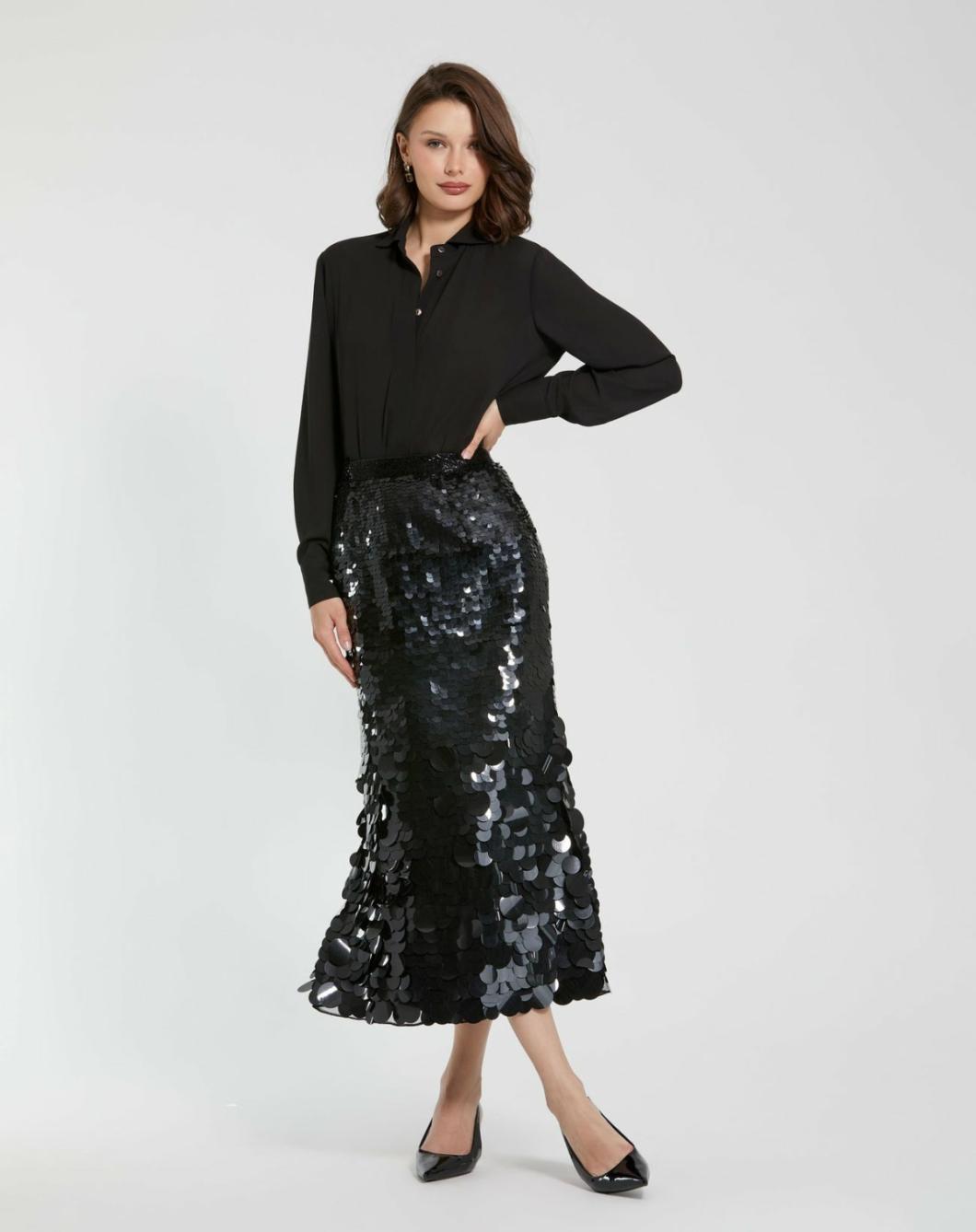 Skirts | Women Mac Duggal Paillette Sequin Midi Skirt Black