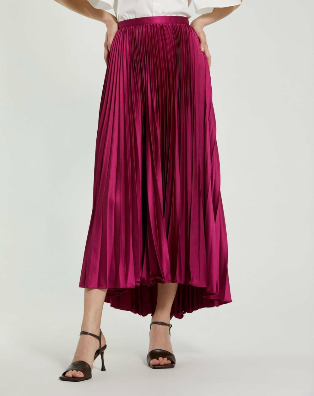 Skirts | Women Mac Duggal Pleated Satin Maxi Skirt Fuchsia