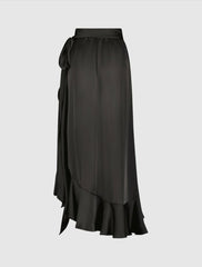 Skirts | Women Mac Duggal Satin Hi-Low Evening Wrap Skirt - FINAL SALE Black