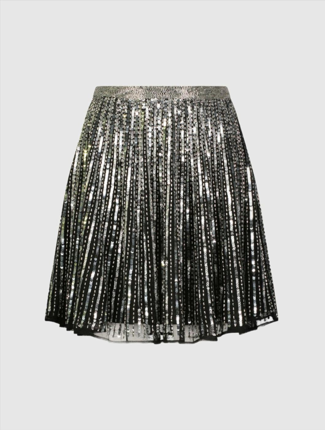 Skirts | Women Mac Duggal Sequin Embellished Chiffon A-line Mini Skirt Black Silver