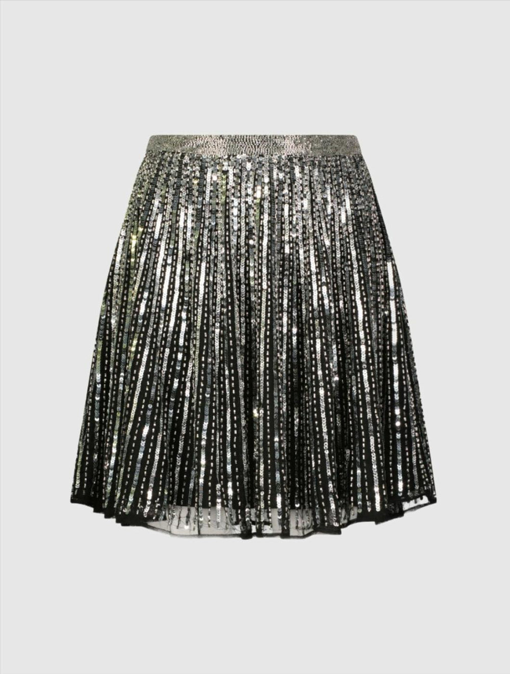 Skirts | Women Mac Duggal Sequin Embellished Chiffon A-line Mini Skirt Black Silver