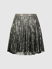 Skirts | Women Mac Duggal Sequin Embellished Chiffon A-line Mini Skirt Black Silver