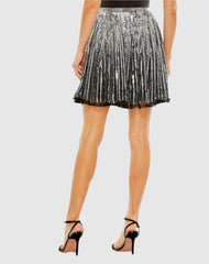 Skirts | Women Mac Duggal Sequin Embellished Chiffon A-line Mini Skirt Black Silver