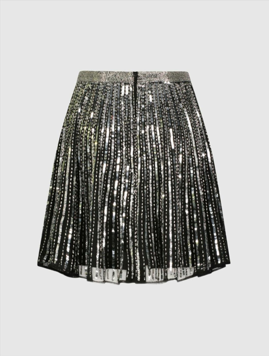 Skirts | Women Mac Duggal Sequin Embellished Chiffon A-line Mini Skirt Black Silver
