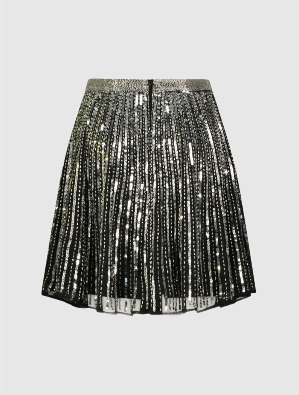 Skirts | Women Mac Duggal Sequin Embellished Chiffon A-line Mini Skirt Black Silver