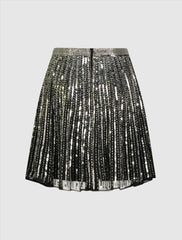 Skirts | Women Mac Duggal Sequin Embellished Chiffon A-line Mini Skirt Black Silver