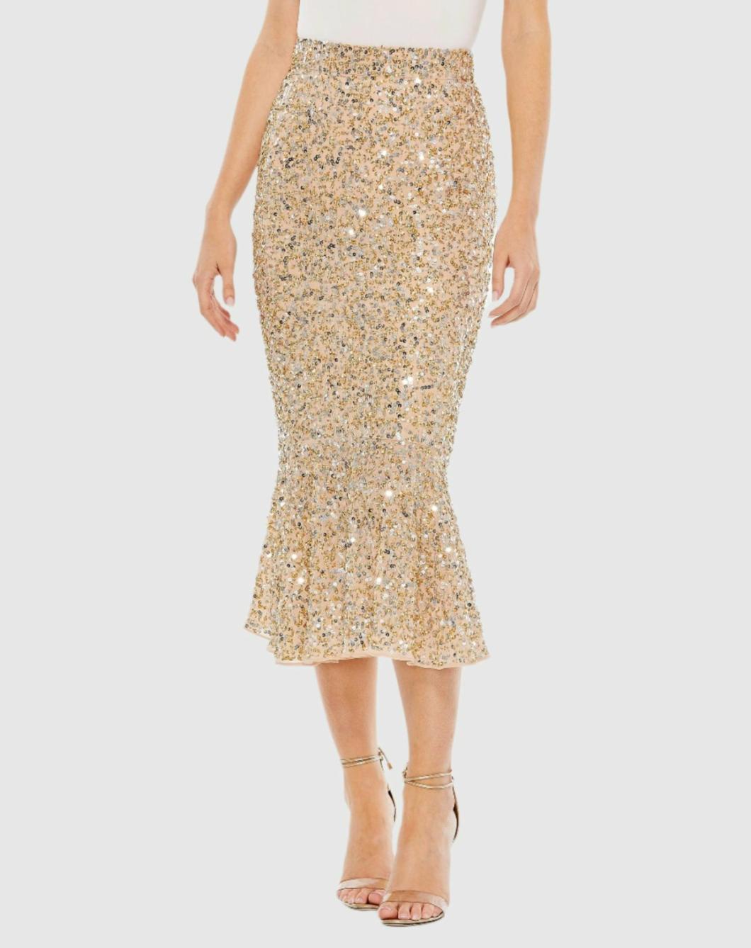 Skirts | Women Mac Duggal Sequin Midi Mermaid Skirt Nude Gold