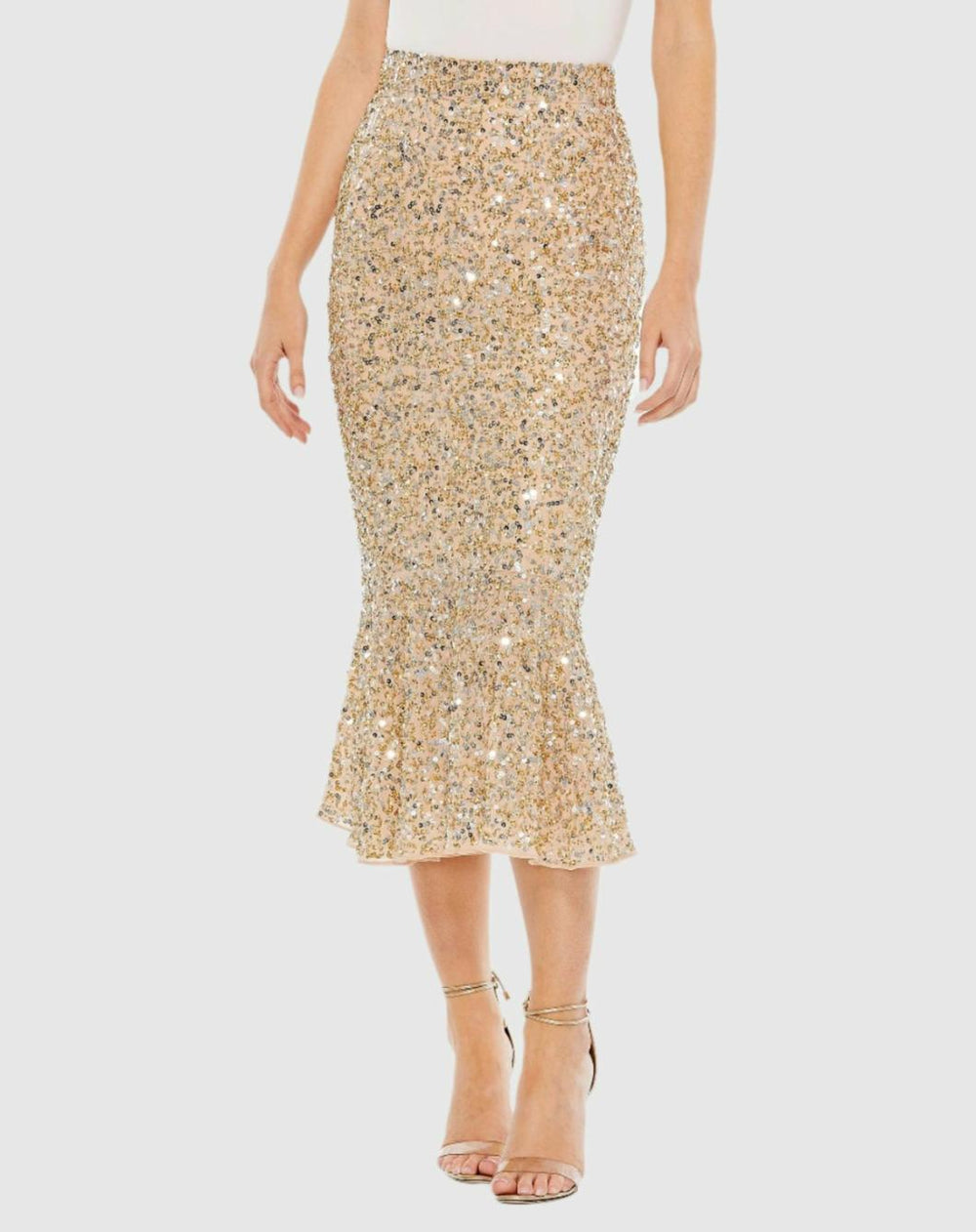 Skirts | Women Mac Duggal Sequin Midi Mermaid Skirt Nude Gold
