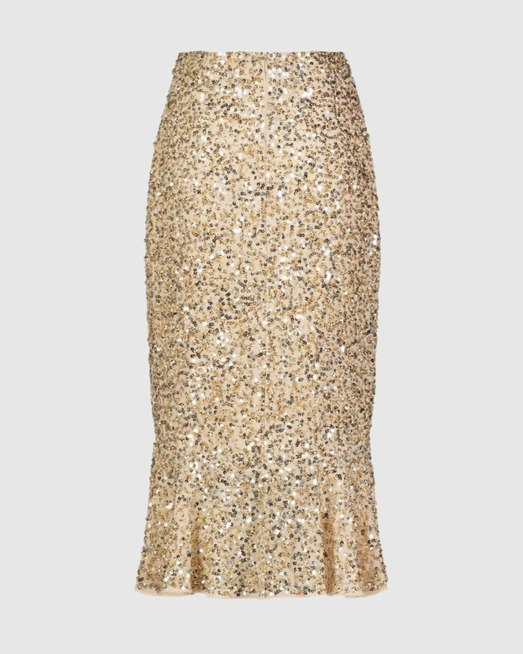 Skirts | Women Mac Duggal Sequin Midi Mermaid Skirt Nude Gold