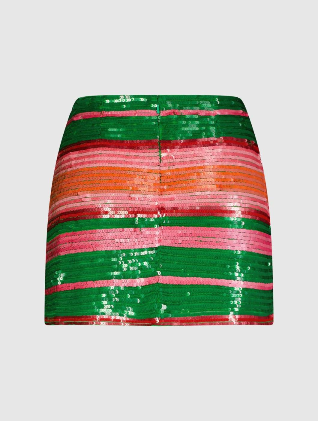 Skirts | Women Mac Duggal Sequin Striped Mini Skirt - FINAL SALE Spring Green Multi