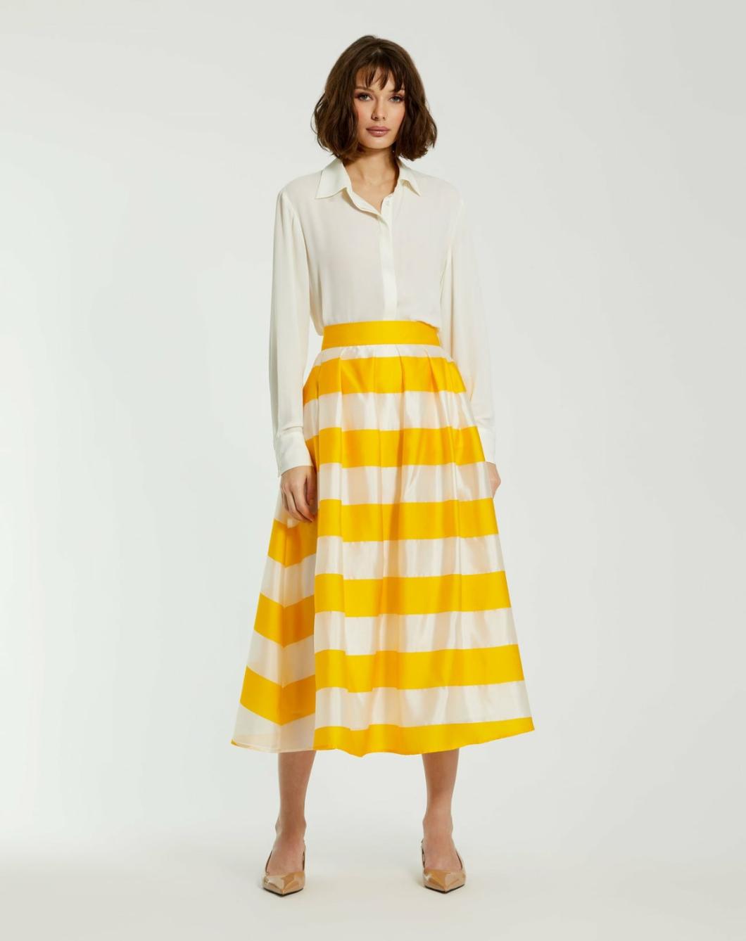 Skirts | Women Mac Duggal Striped Organza High Waisted Midi Skirt - FINAL SALE Sunshine