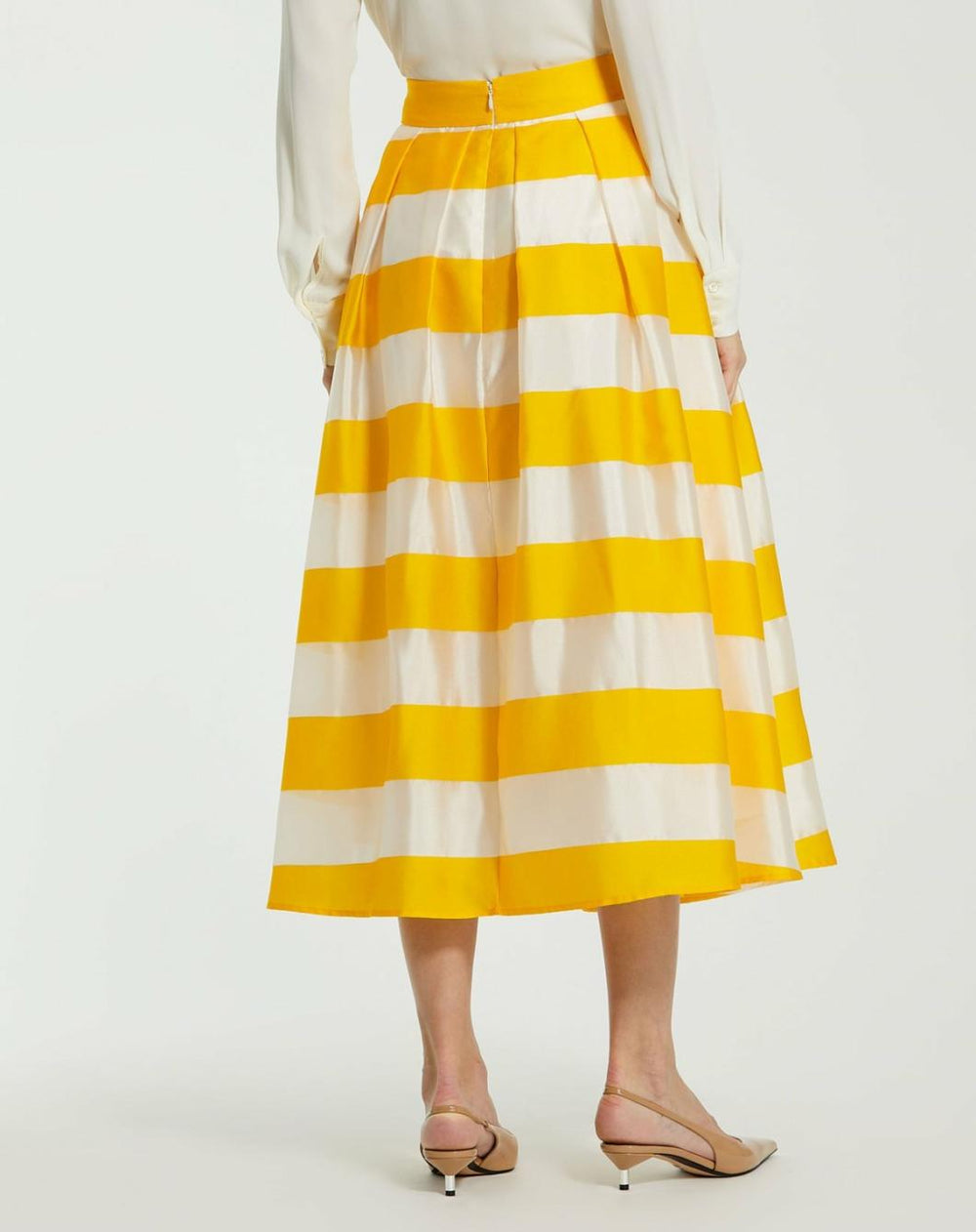 Skirts | Women Mac Duggal Striped Organza High Waisted Midi Skirt - FINAL SALE Sunshine