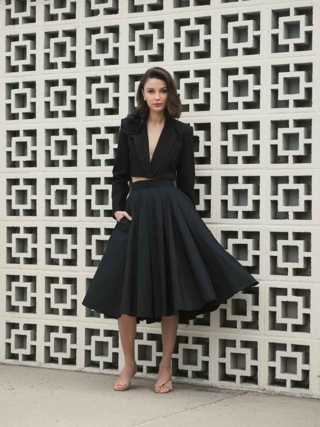Skirts | Women Mac Duggal The Bubbly Faille High Waisted Midi Full Circle Skirt Black