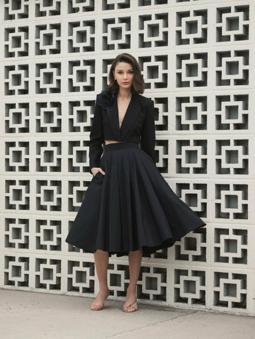 Skirts | Women Mac Duggal The Bubbly Faille High Waisted Midi Full Circle Skirt Black