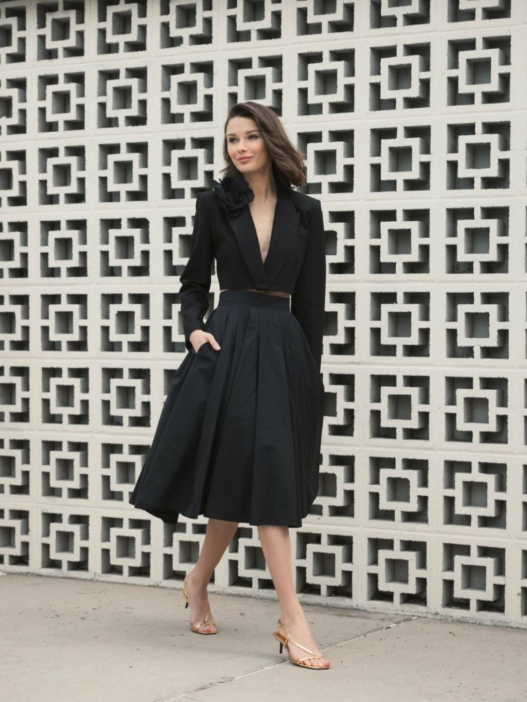 Skirts | Women Mac Duggal The Bubbly Faille High Waisted Midi Full Circle Skirt Black