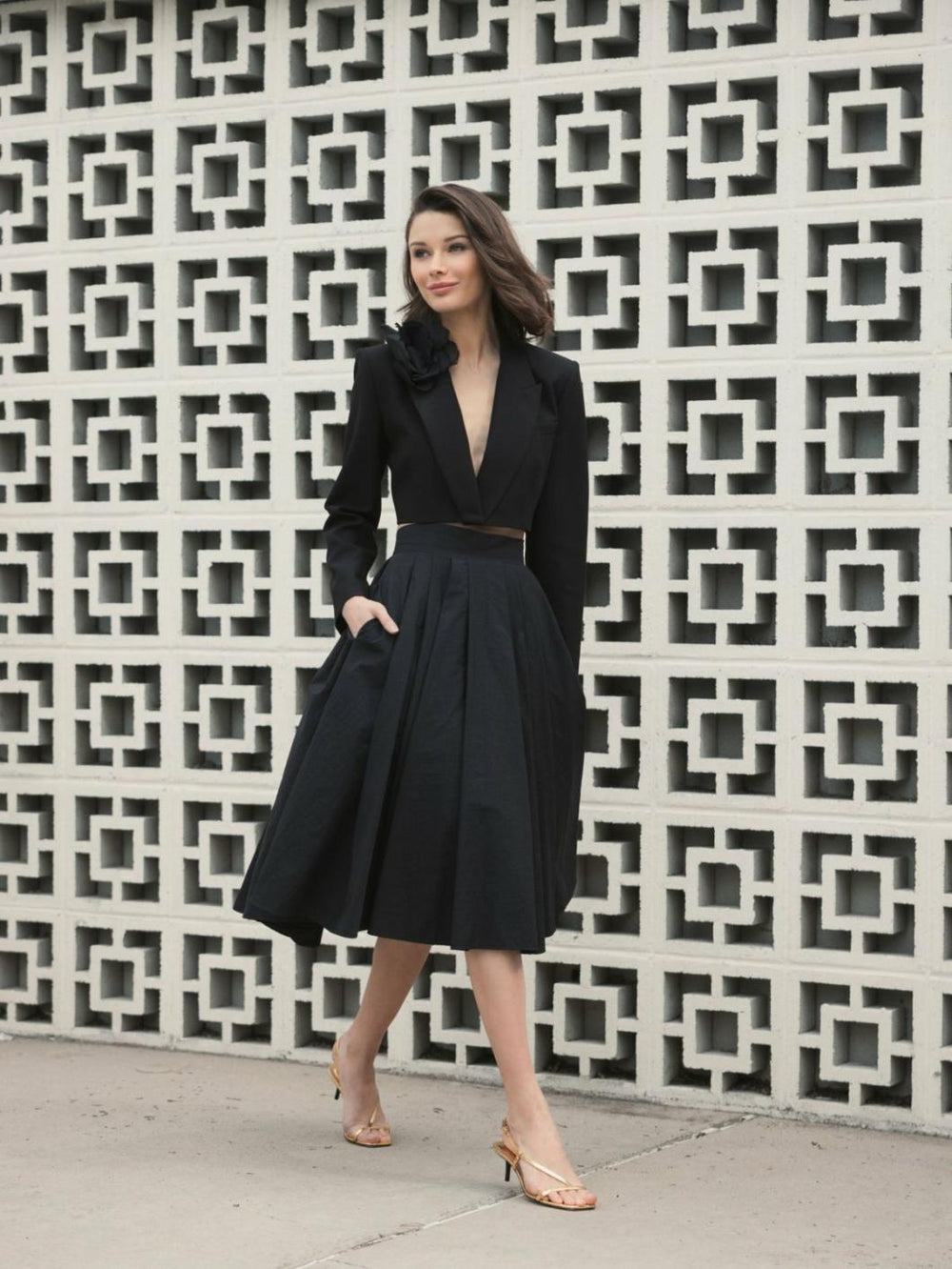 Skirts | Women Mac Duggal The Bubbly Faille High Waisted Midi Full Circle Skirt Black