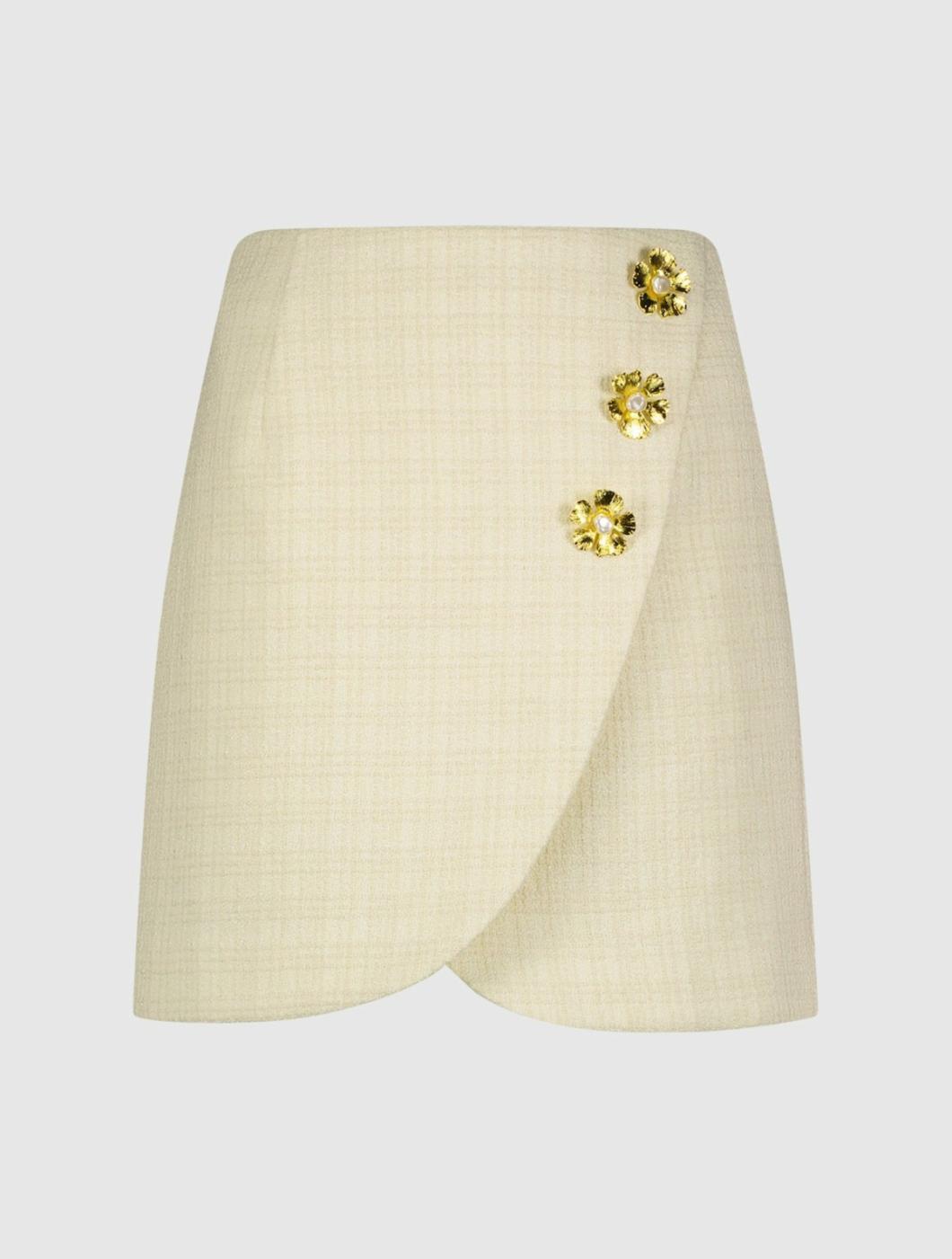 Skirts | Women Mac Duggal Tweed Wrap Mini Skirt With Floral Buttons - FINAL SALE Cream