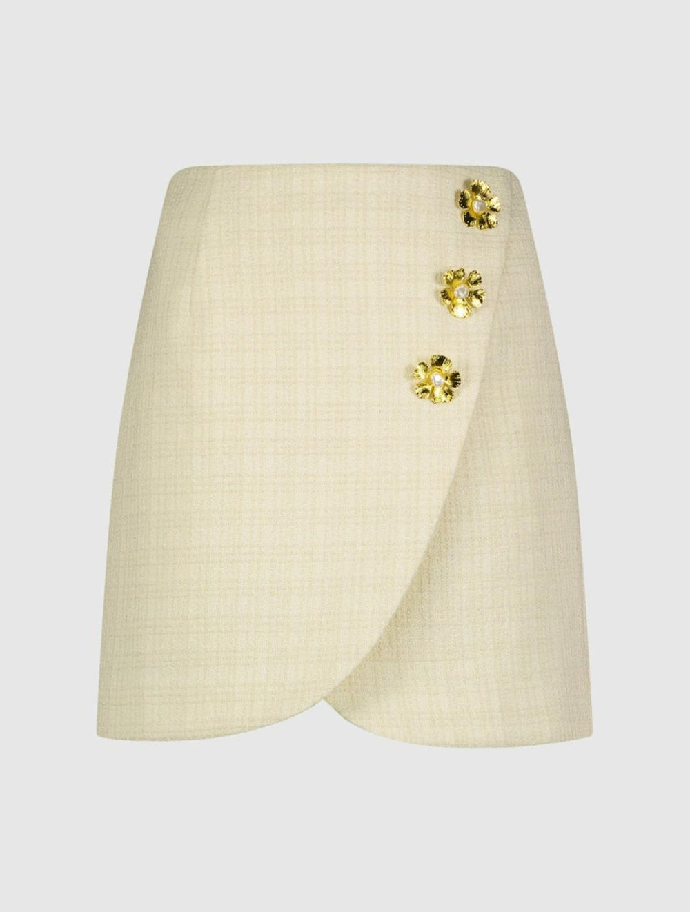 Skirts | Women Mac Duggal Tweed Wrap Mini Skirt With Floral Buttons - FINAL SALE Cream