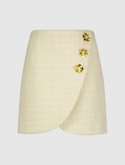 Skirts | Women Mac Duggal Tweed Wrap Mini Skirt With Floral Buttons - FINAL SALE Cream