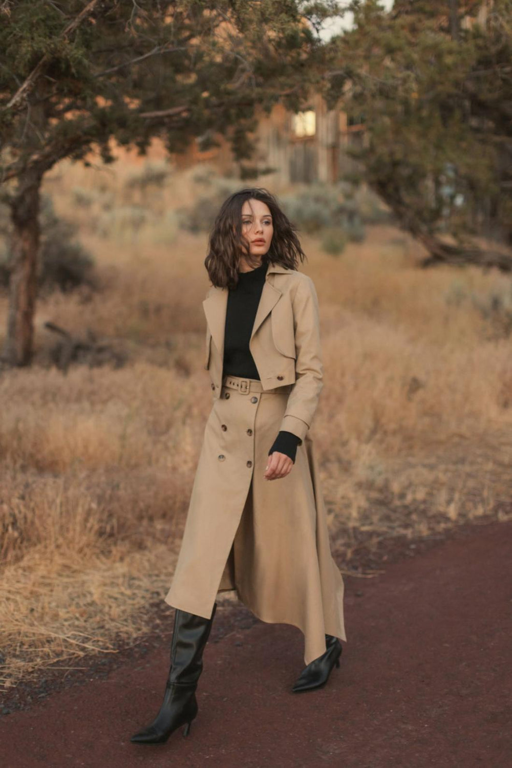 Skirts | Women Mac Duggal Twill Midi Skirt With Buttons Taupe